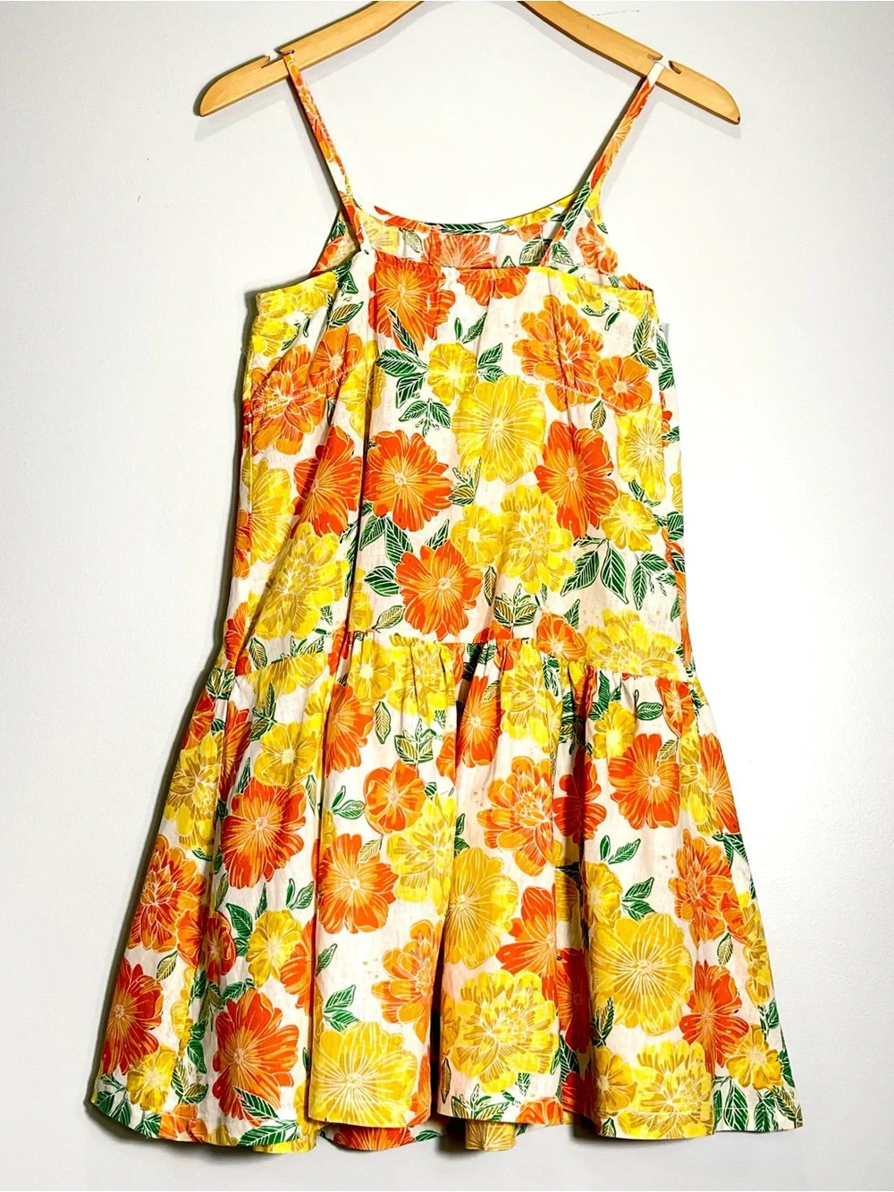 ZARA Kid's Linen Blend Sundress Orange Yellow Green Floral Print Size Girls 7